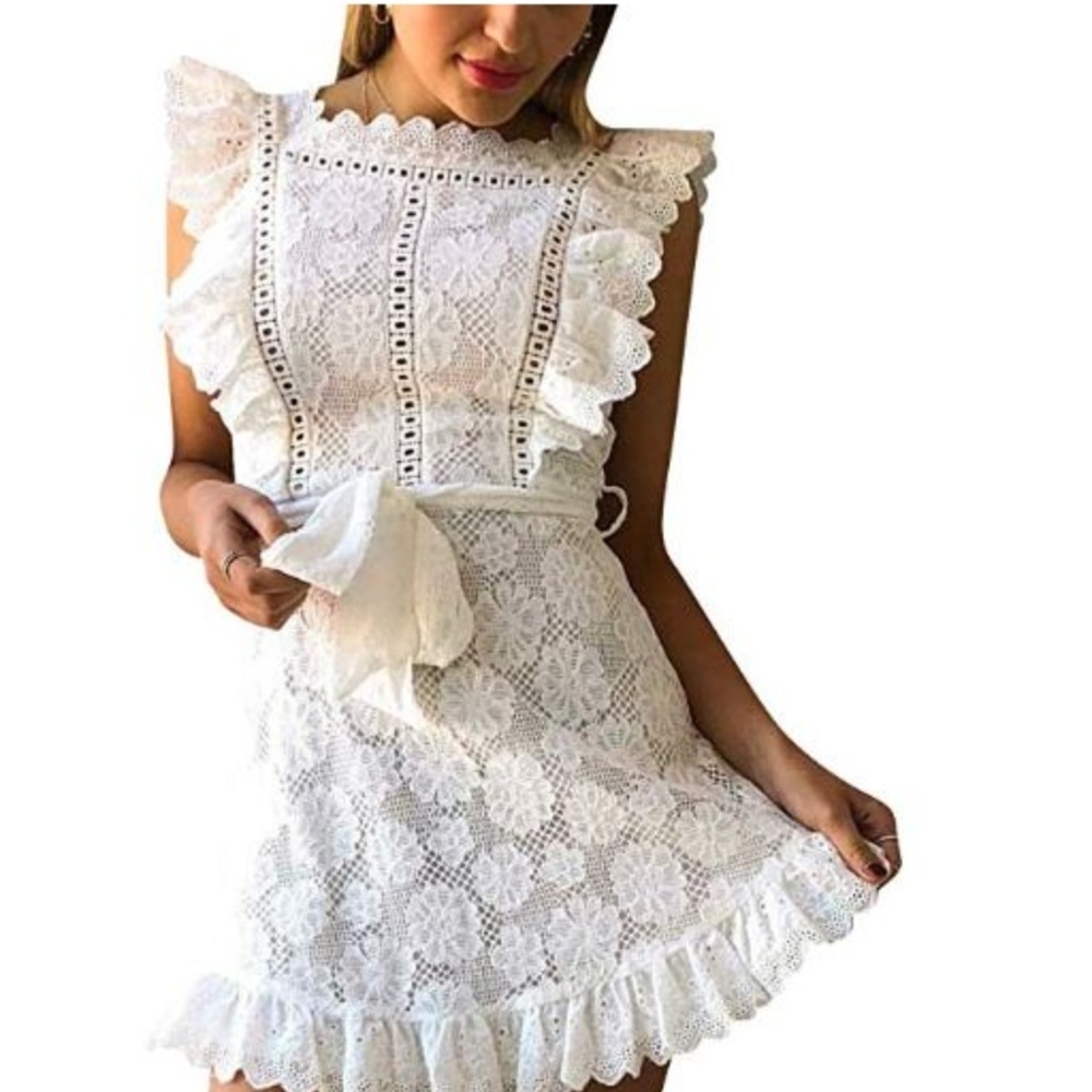 Sweetheart White Hand Embroidered Lace Mini Dress